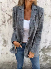 Full Size Plaid Single-Breasted Long Sleeve Blazer Plus Size 