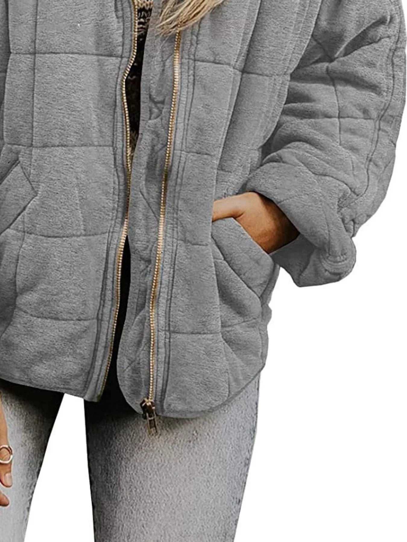 Full Size Zip Up Quilted Bomber Jacket Plus Size 