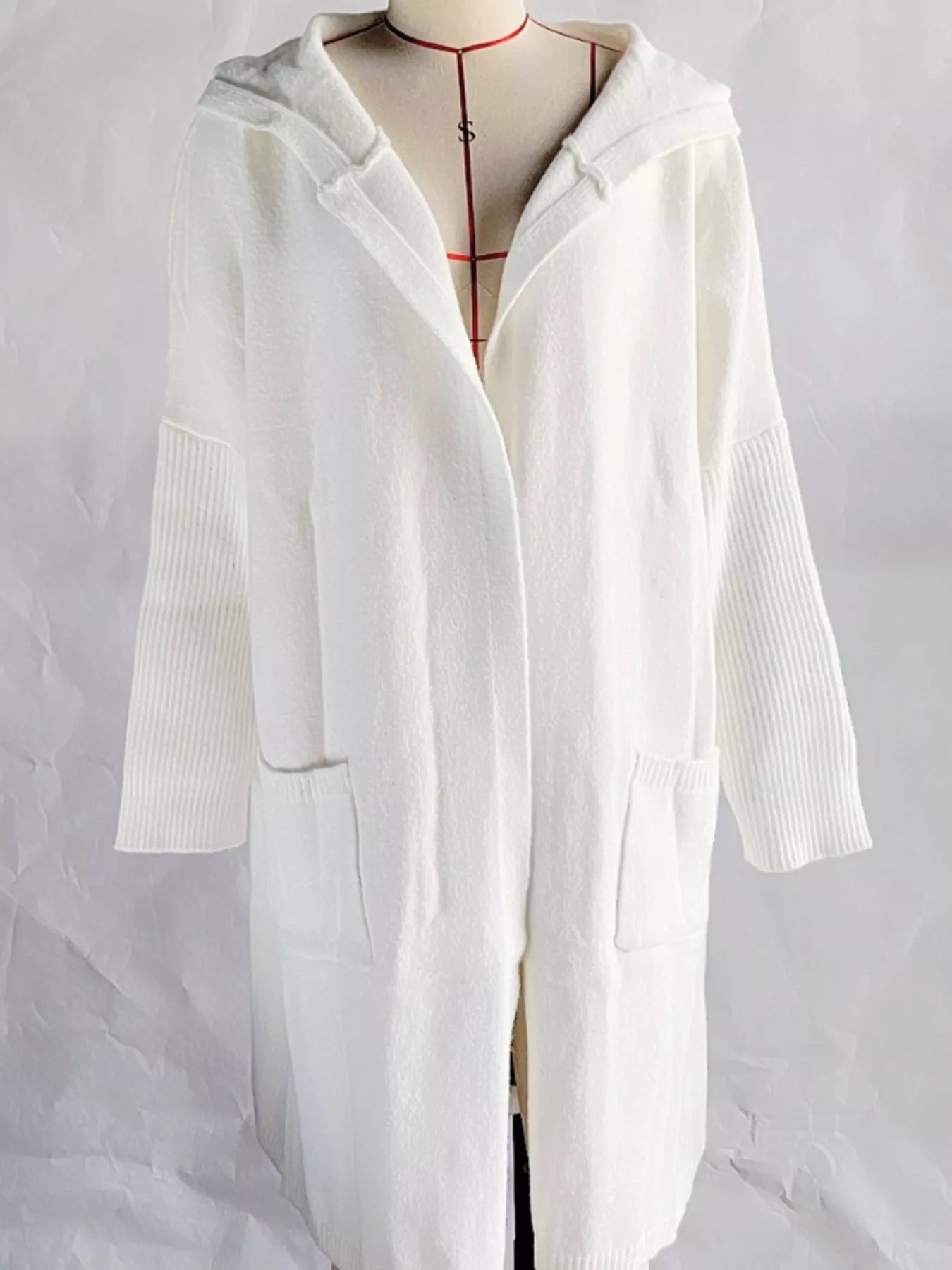 Full Size Hooded Knit Open Front Cardigan Plus Size 