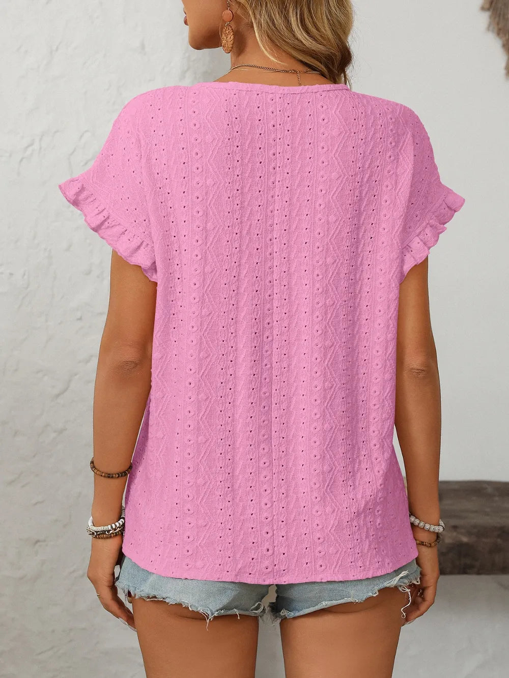 Mandy Eyelet Round Neck Short Sleeve Top 