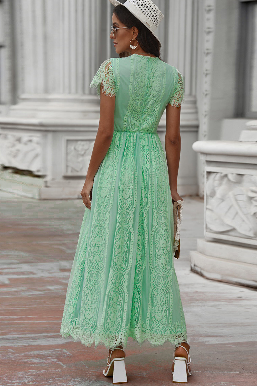 Scalloped Trim Lace Plunge Dress 