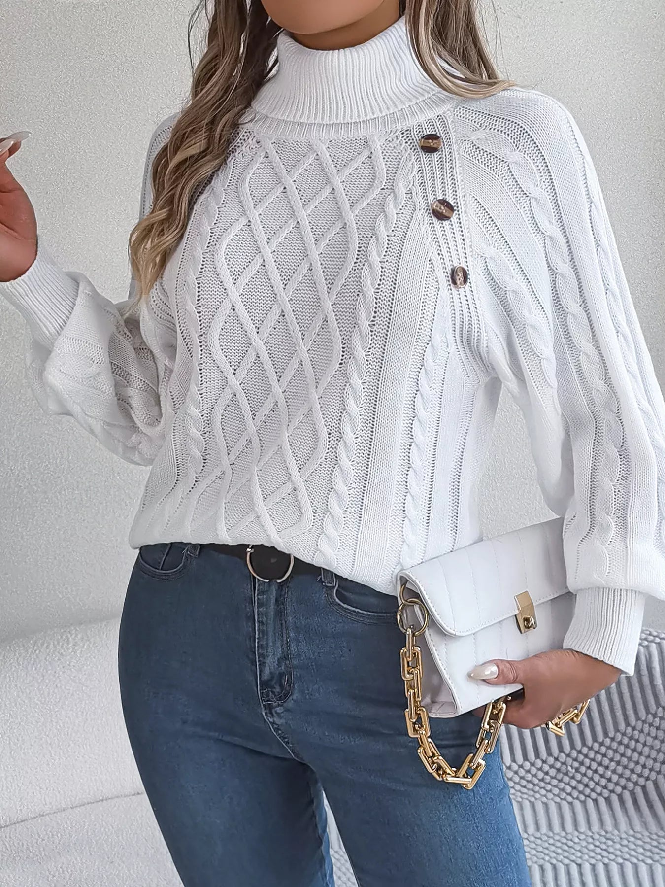 Cable Knit Turtleneck Long Sleeve Sweater 