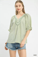 Umgee Stripe V-Neck Blouse 