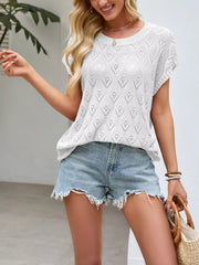 Openwork Short Sleeve Knit Top 