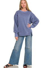 Zenana Pigment Dye Exposed-seam Fleece Sweatshirt 