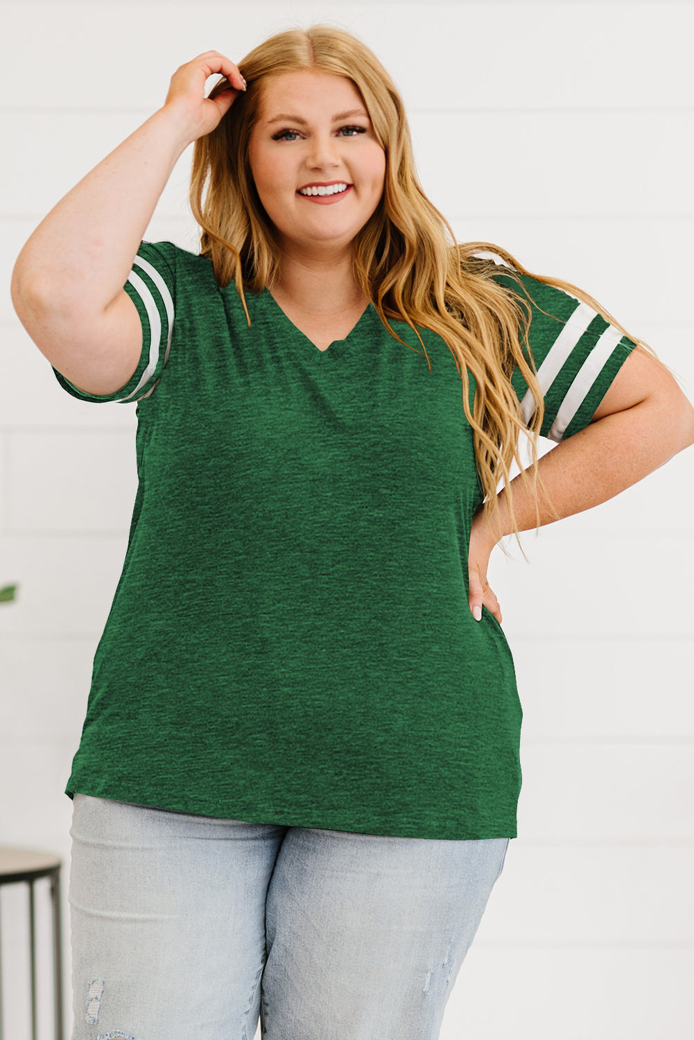 Plus Size Striped V-Neck Tee Shirt 