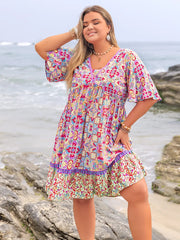 Plus Size Lace Detail Printed Half Sleeve Dress 