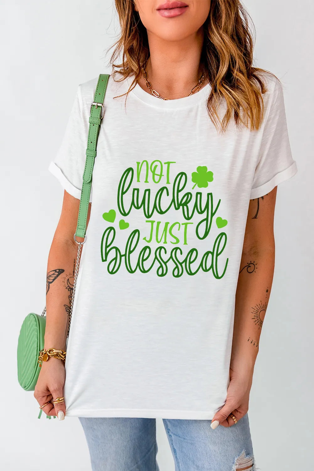 NOT LUCKY JUST BLESSED Round Neck T-Shirt 