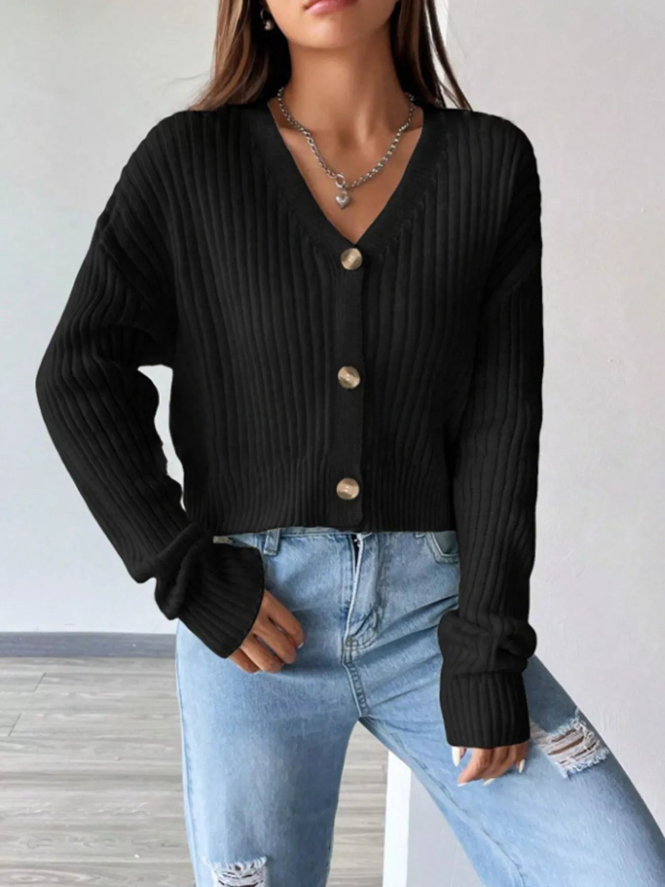 V-Neck Button-Up Cardigan 