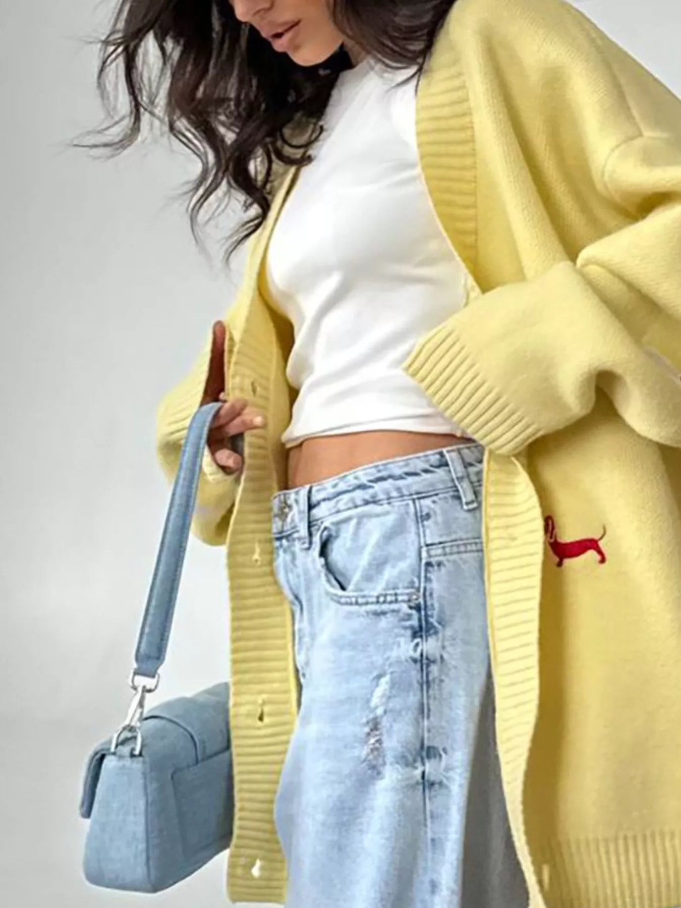 Embroidered Button Up Cardigan 