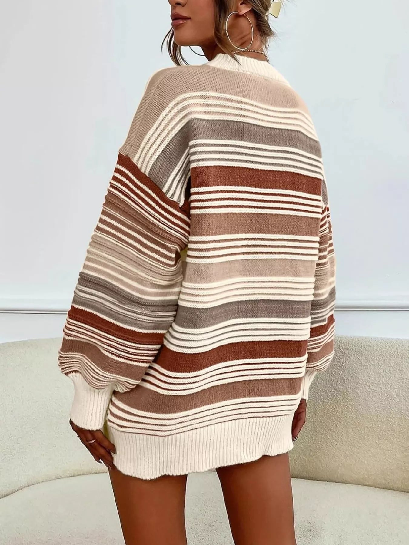 Rainbow Striped Drop Shoulder Oversized Sweater 
