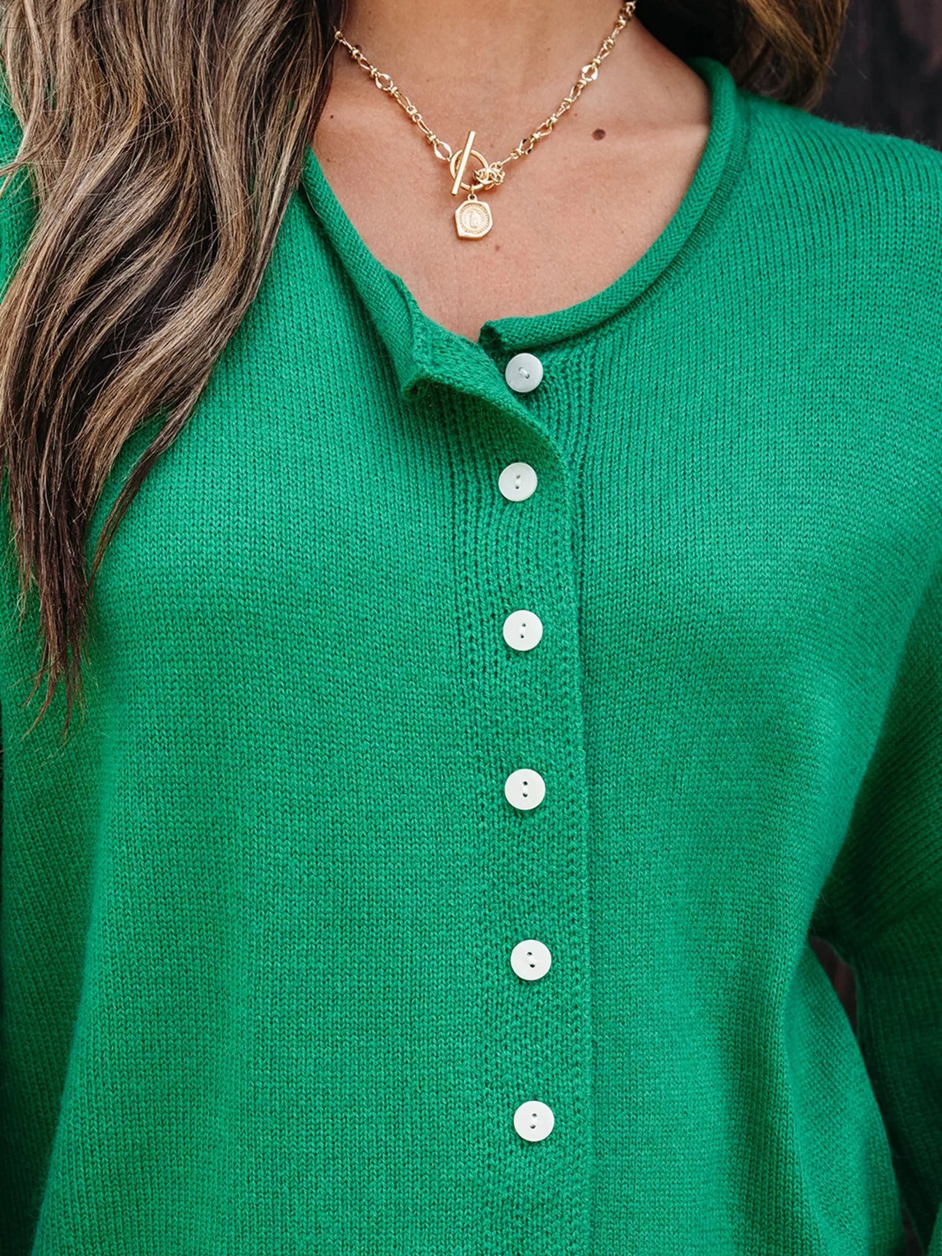 Solid Color Knit Button Drop Shoulder Sweater Cardigan 