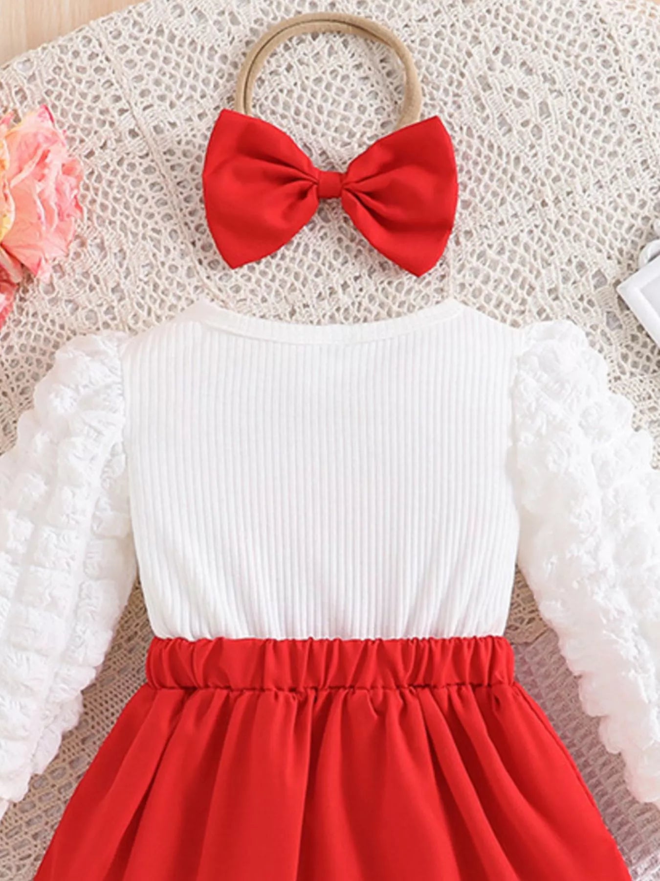 Children's Heart Bowknot Decor Dress with Headband 