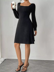 Butterfly Back Ribbed Square Neck Dress 