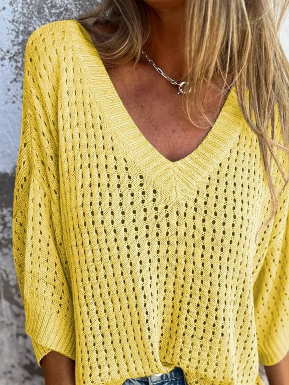 Full Size Openwork V-Neck Knit Cover Up Plus Size 