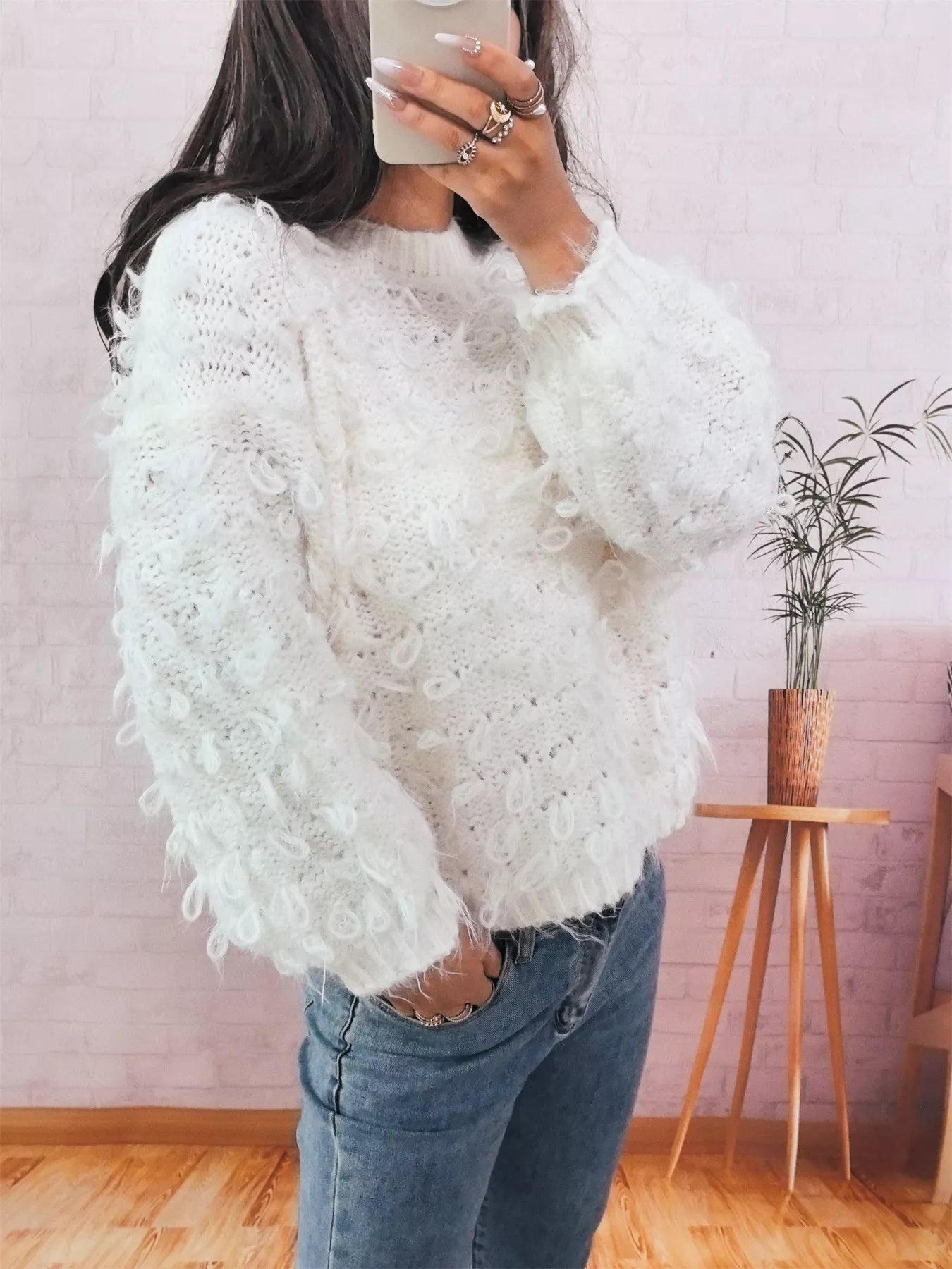 Chunky Round Neck Long Sleeve Sweater 