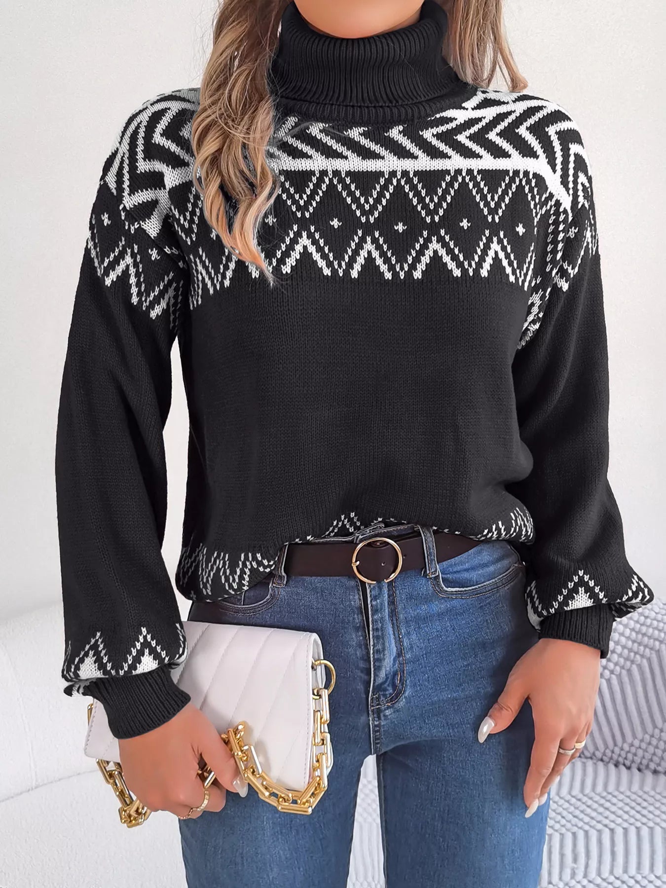 Turtleneck Dropped Shoulder Sweater 
