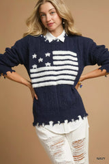 Umgee Distressed American Flag Sweater 