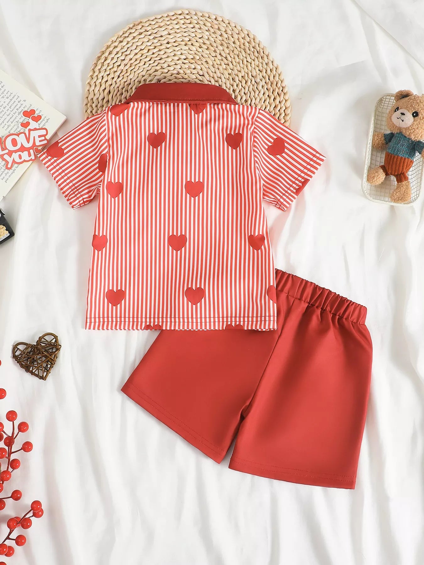 Children's Lucky Clover Print Striped Shirt & Shorts Set 