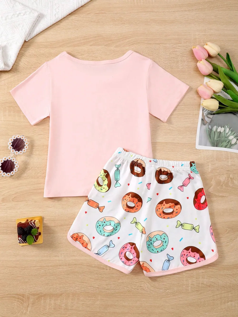 Children's Donut Round Neck Top and Pants Set 