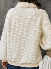 Textured Half Button Collared Sweatshirt 