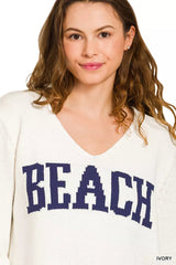 Zenana Beach V Neck Sweater 