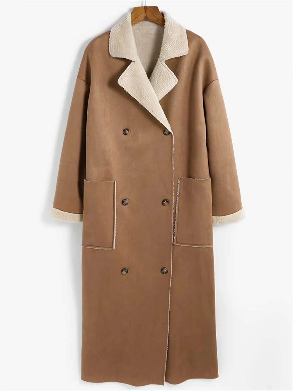 Plus Size Drop Shoulder Sherpa Longline Coat 