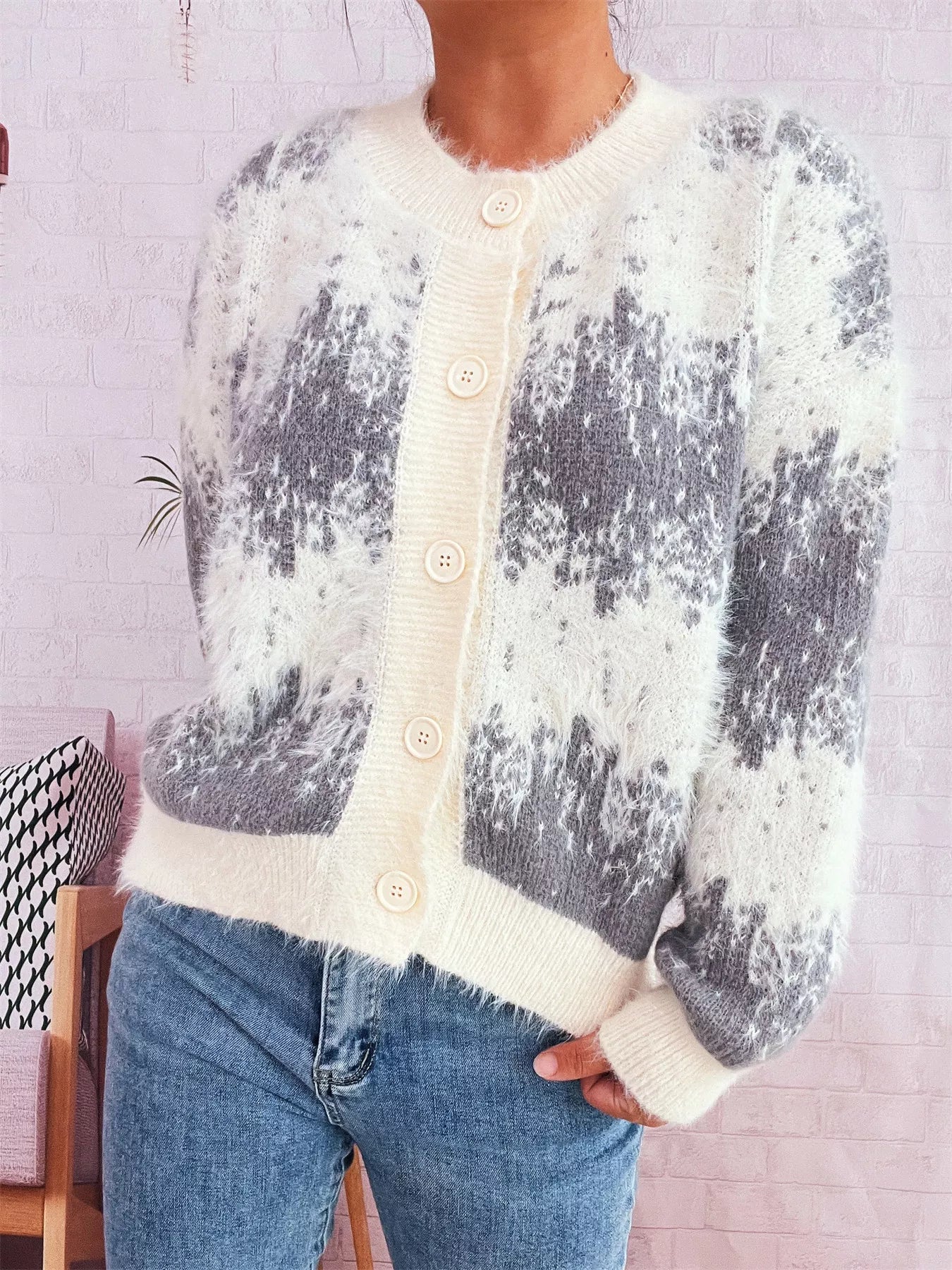 Ribbed Hem Button Up Cardigan 