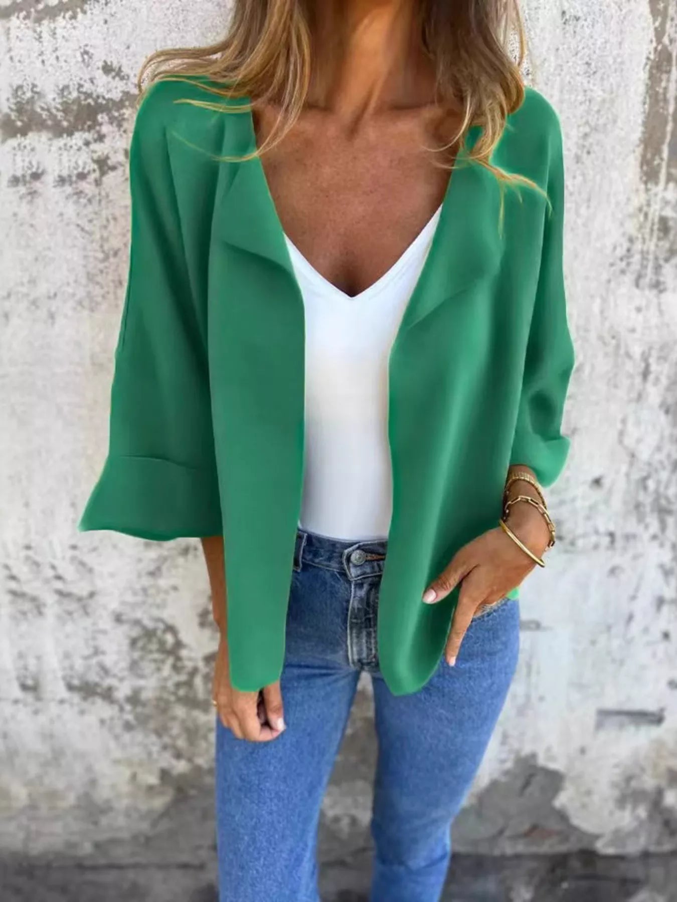 Full Size Open Front 3/4 Sleeve Casual Cardigan Plus Size 