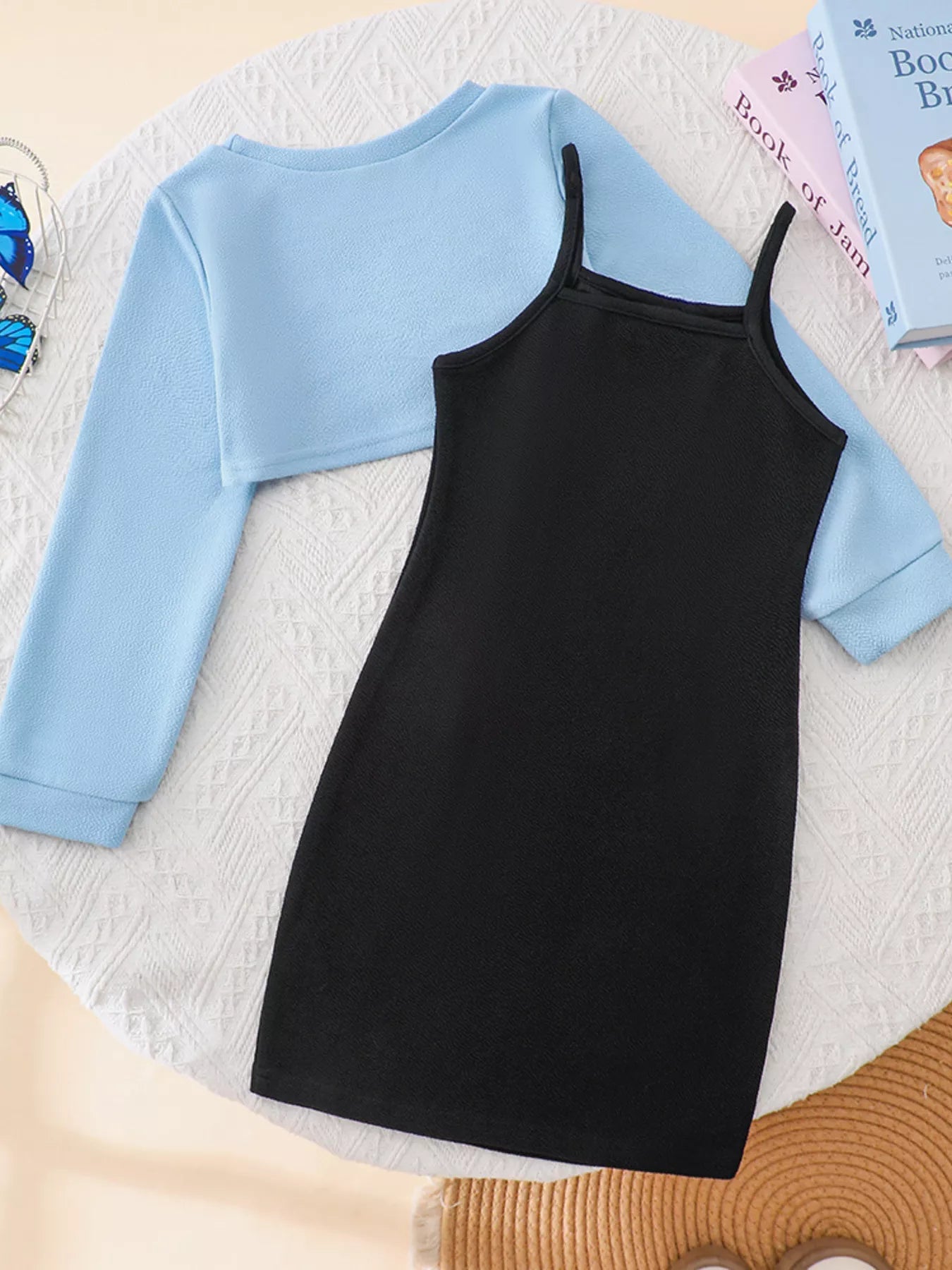 Children's Butterfly Long Sleeve Casual Dress Set 