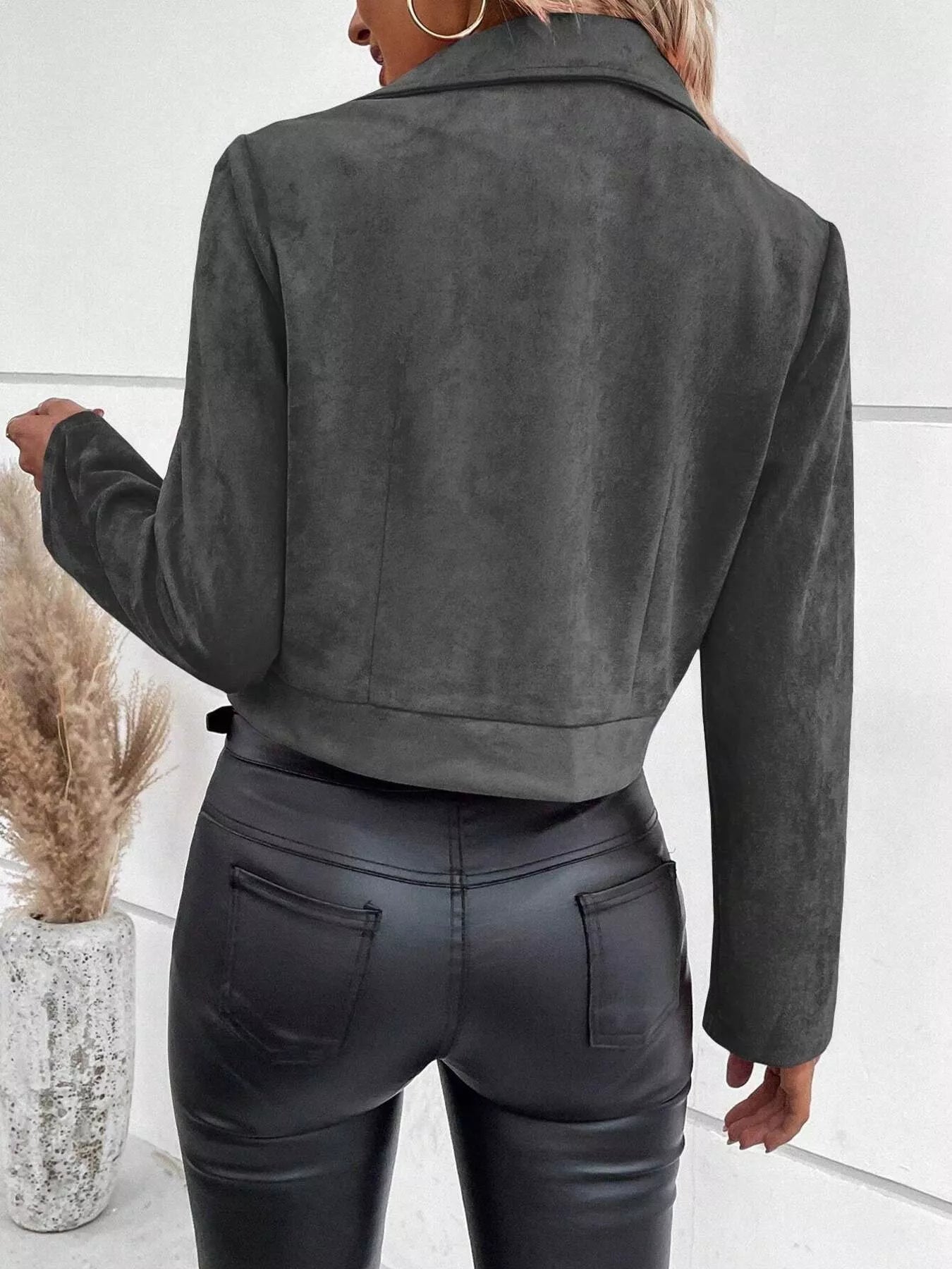 Suede Moto Jacket with Zip Detail 
