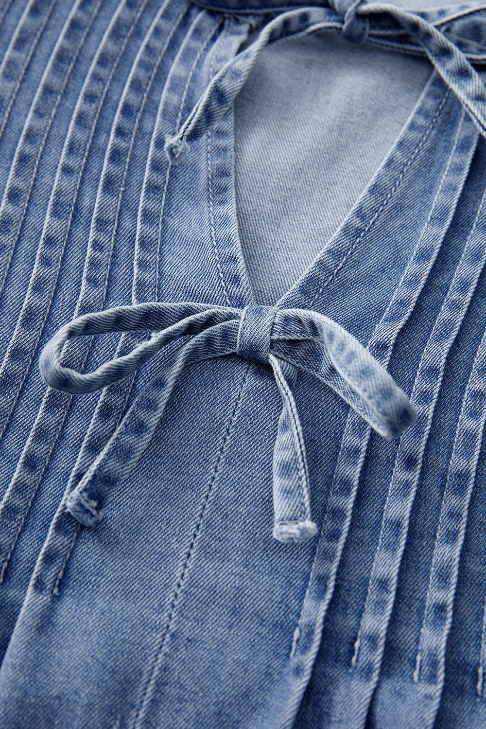 Bow Tie Long Sleeve Denim Top 
