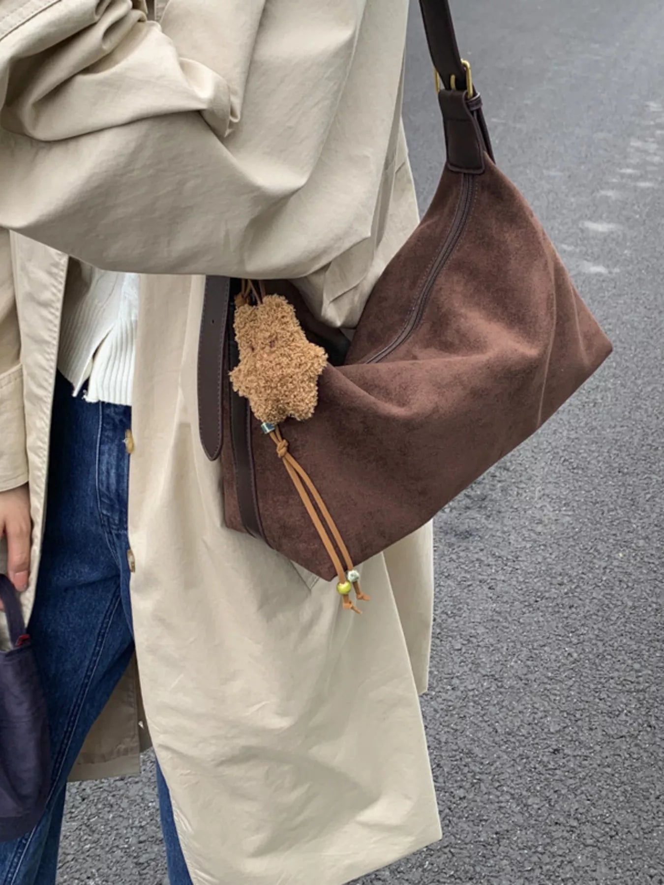 Solid Color Suede Hobo Crossbody Bag 
