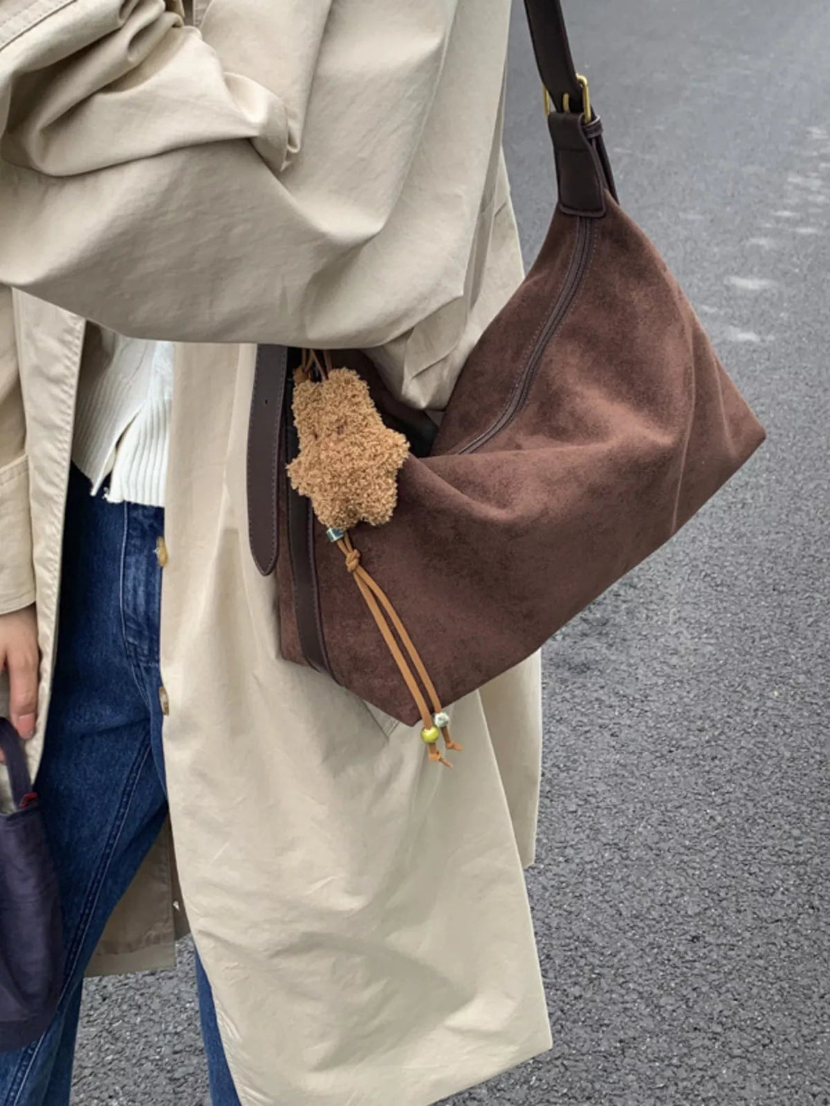 Solid Color Suede Hobo Crossbody Bag 