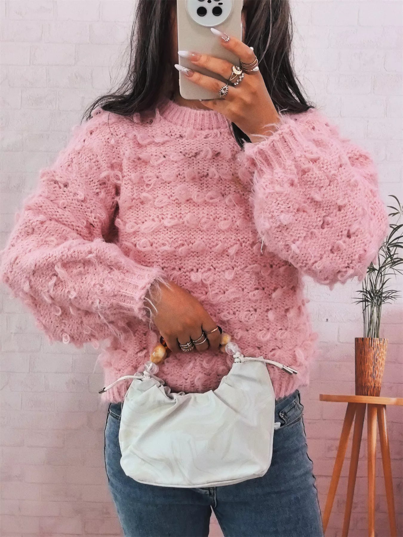 Chunky Round Neck Long Sleeve Sweater 