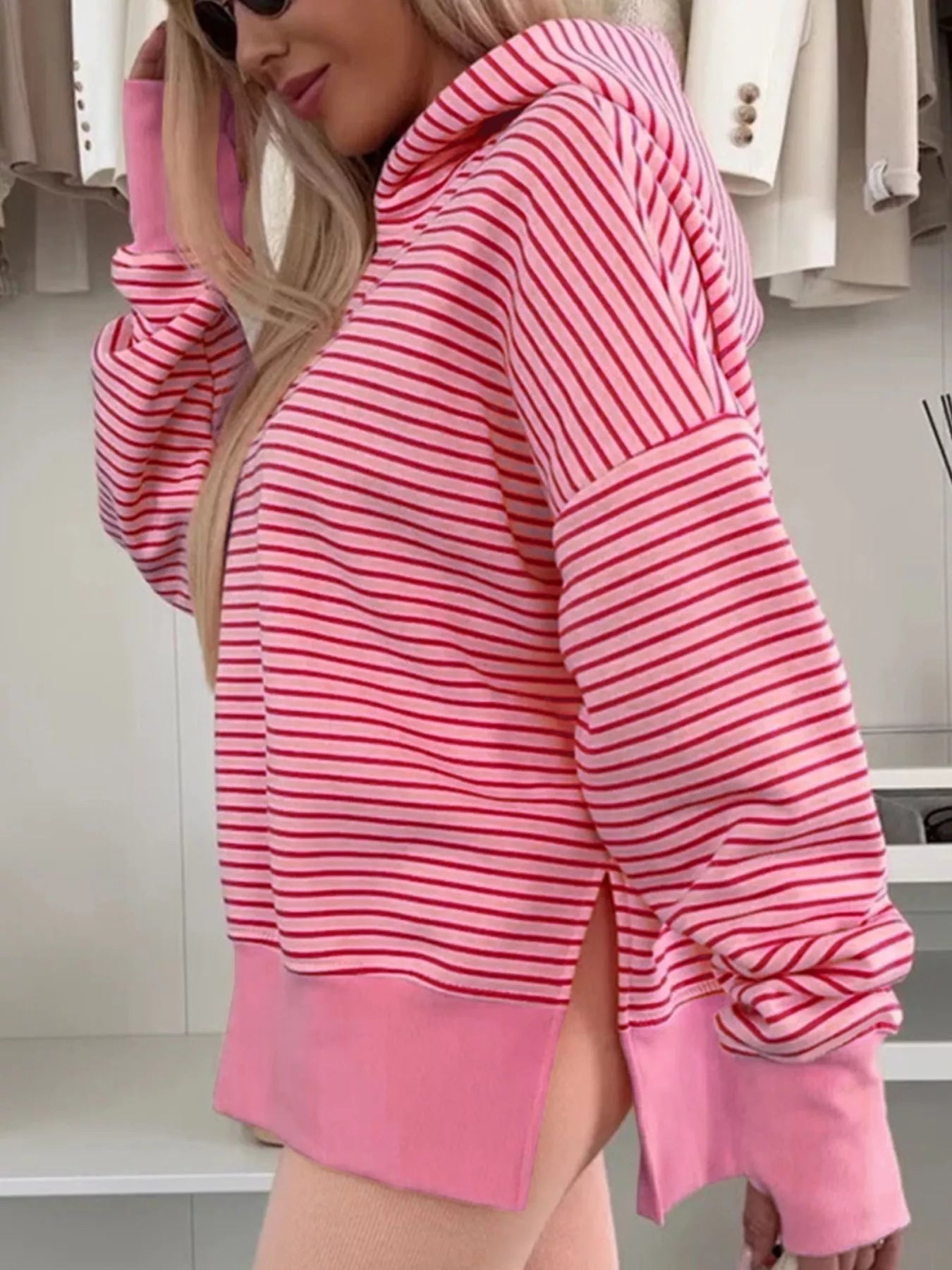 Striped Oversized Hoodie with Kangaroo Pocket 