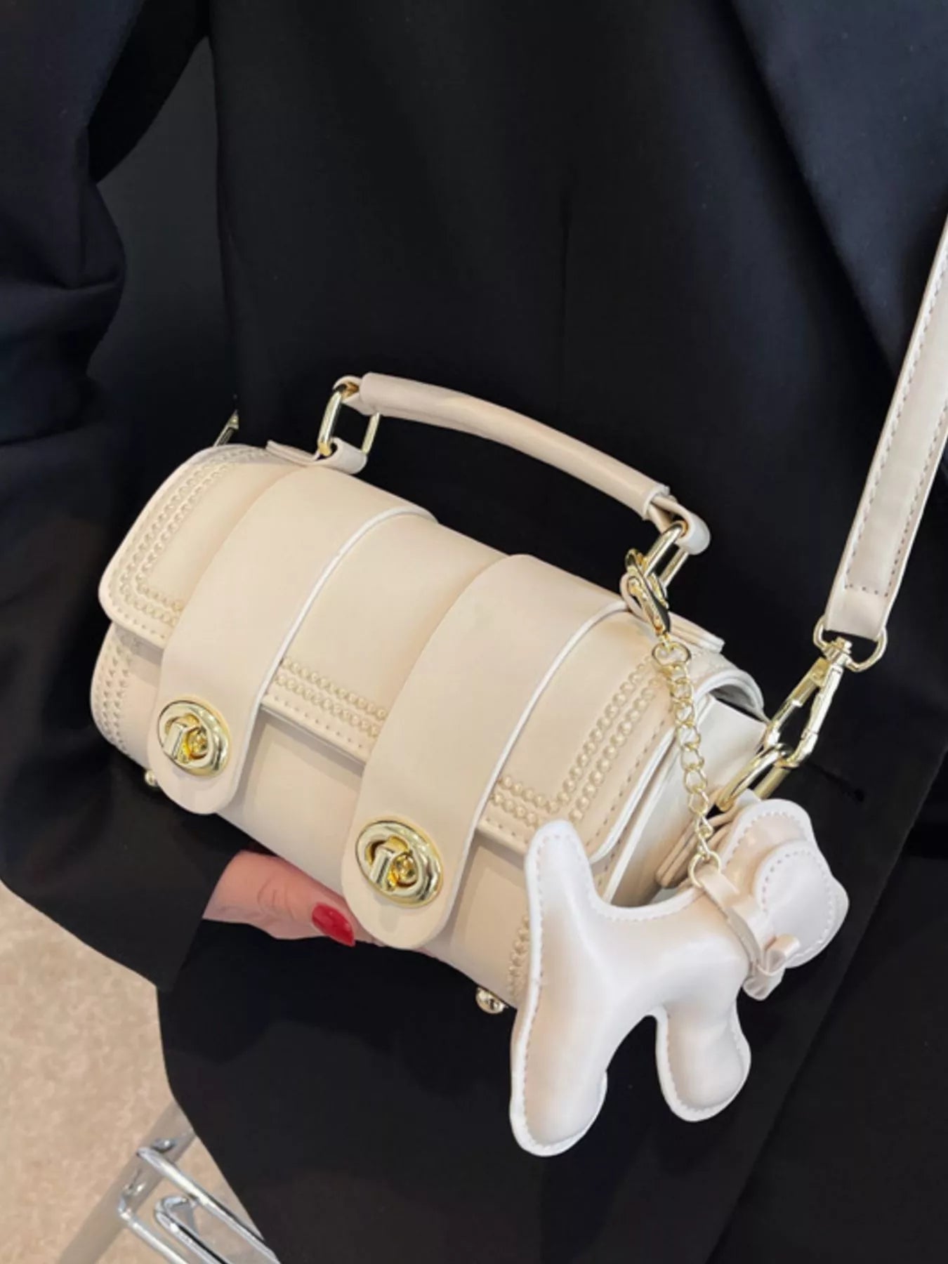 Leather Crossbody Bag with Charm 