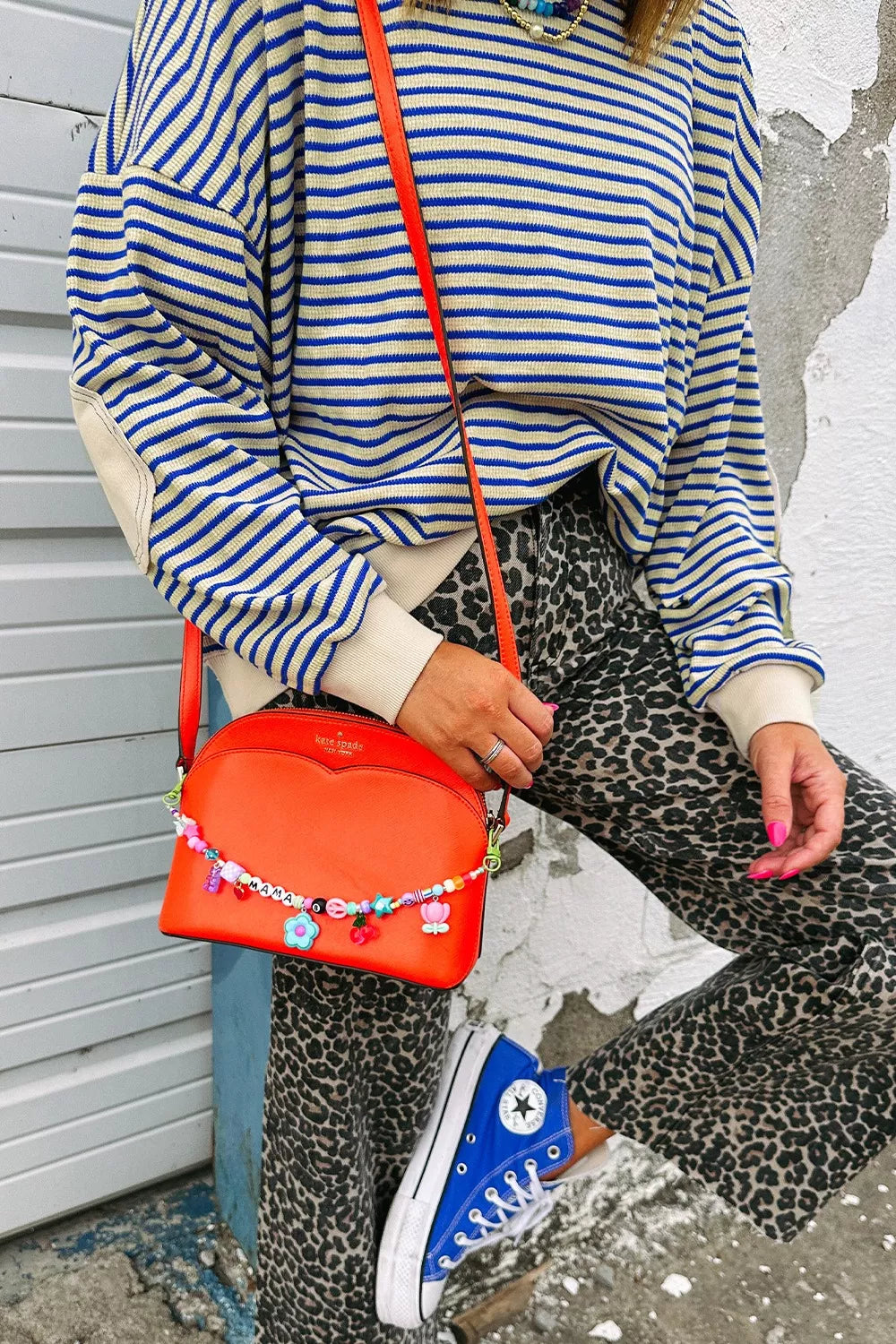 Striped Round Neck Dropped Shoulder Sweatshirt 