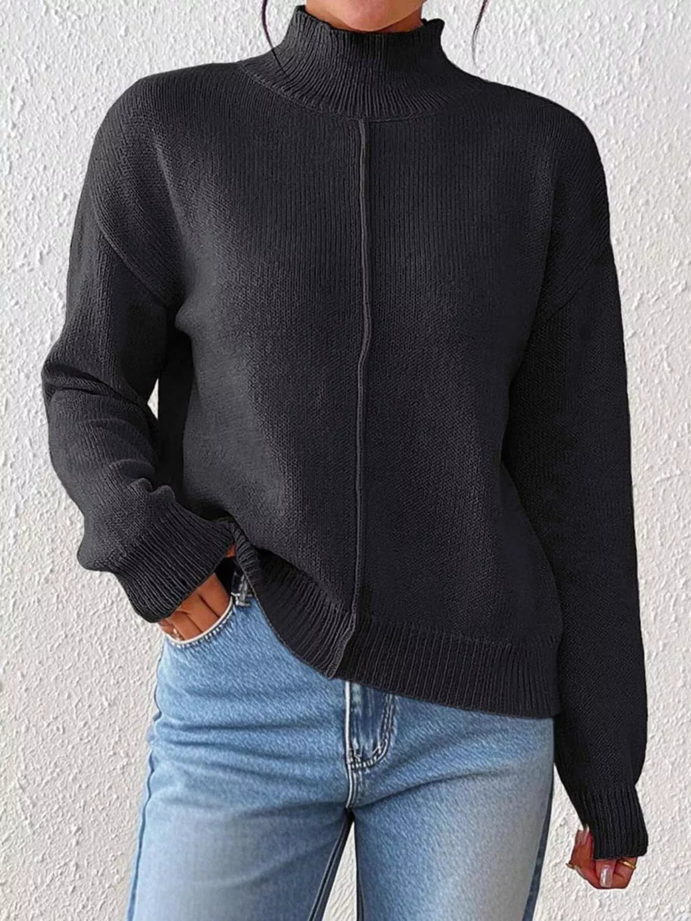 Turtleneck Dropped Shoulder Sweater 