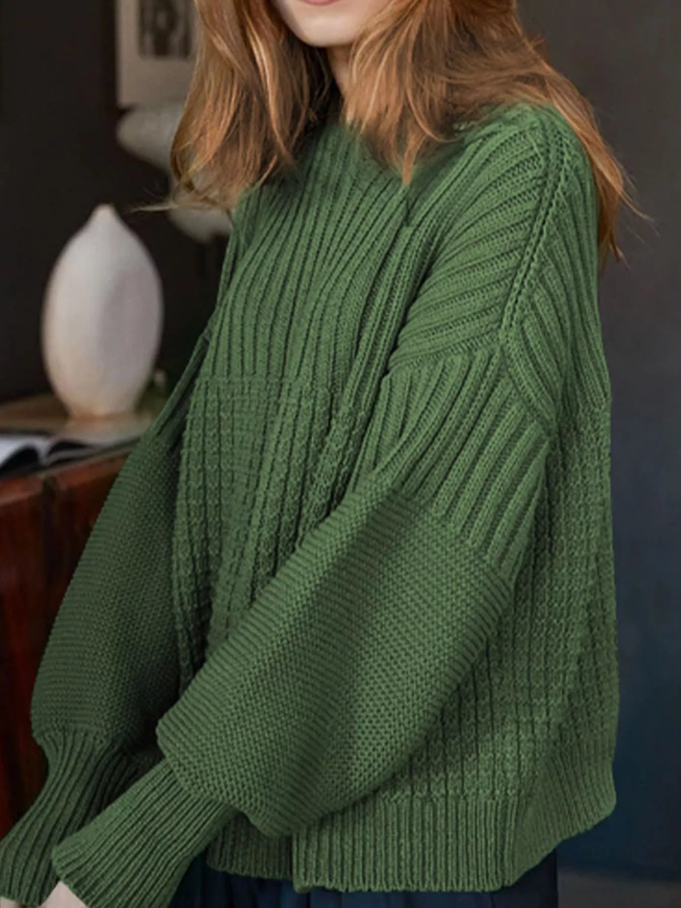 Textured Knit Round Neck Sweater 