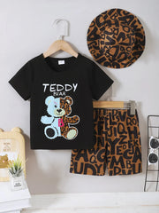 Children's Teddy Bear Round Neck Top and Pants Set 