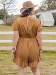 Plus Size Ruffled V-Neck Short Sleeve Romper 