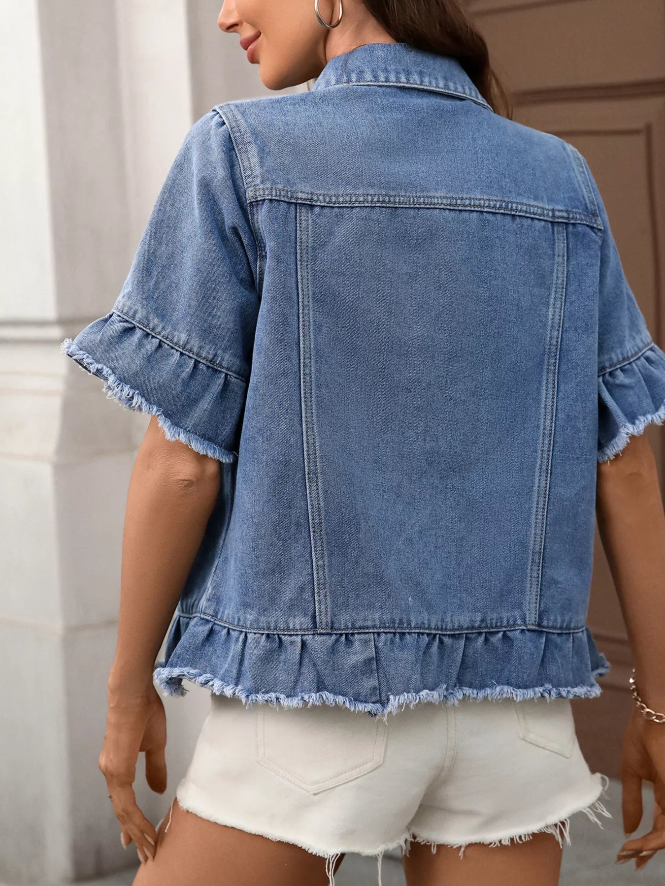 Raw Hem Button Up Denim Jacket 