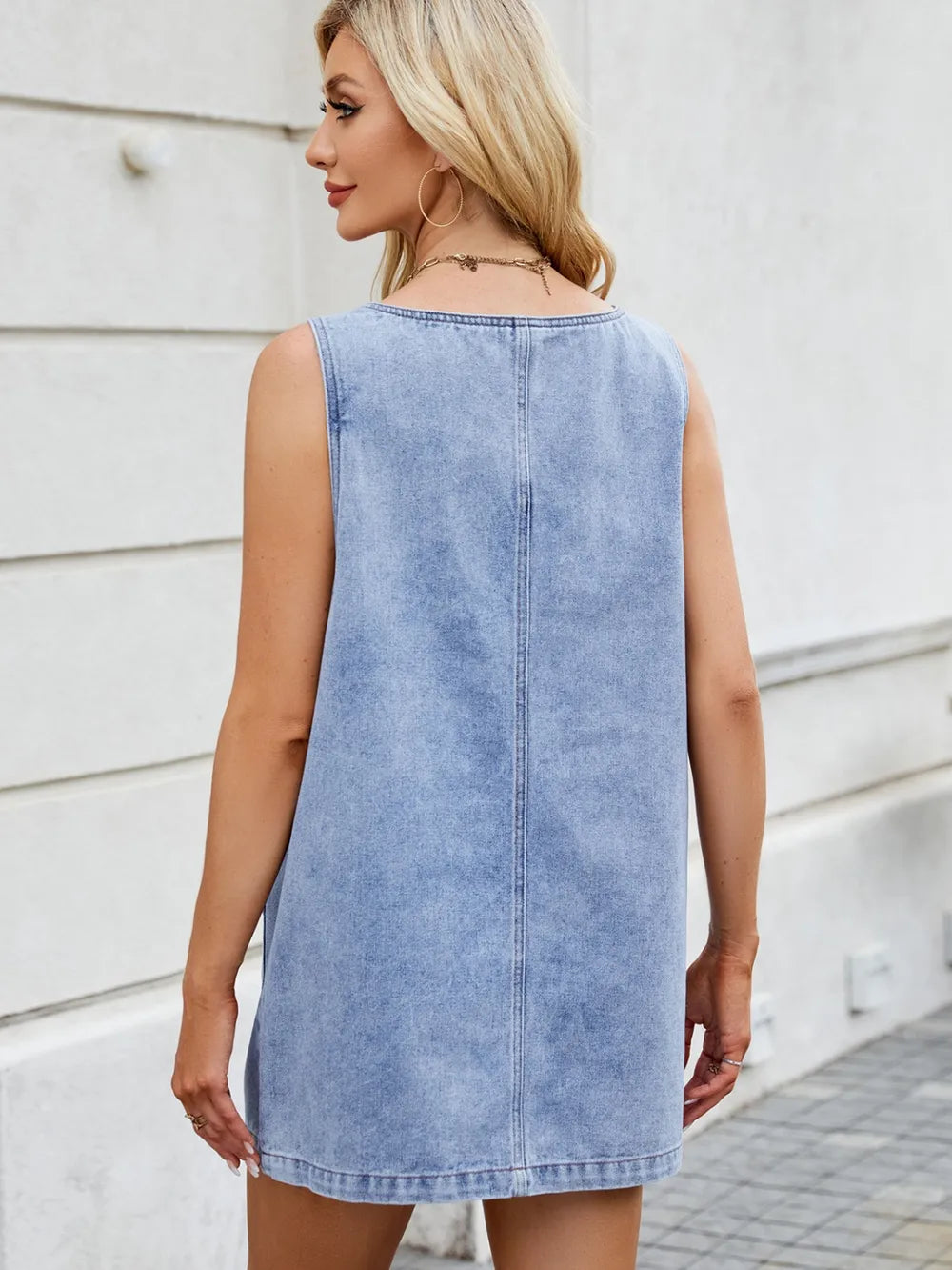 Scoop Neck Wide Strap Denim Dress 