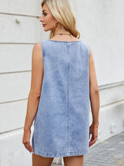 Scoop Neck Wide Strap Denim Dress 