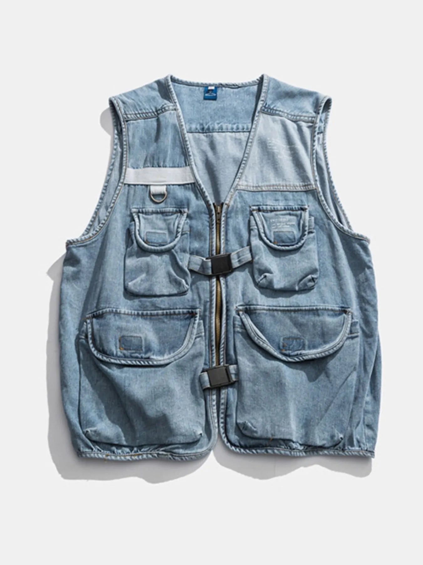 Multi-Pocket V-Neck Denim Vest 