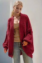 Double Take Full Size Open Front Long Sleeve Cardigan 