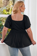 Plus Size Drawstring Sweetheart Neck Babydoll Blouse 