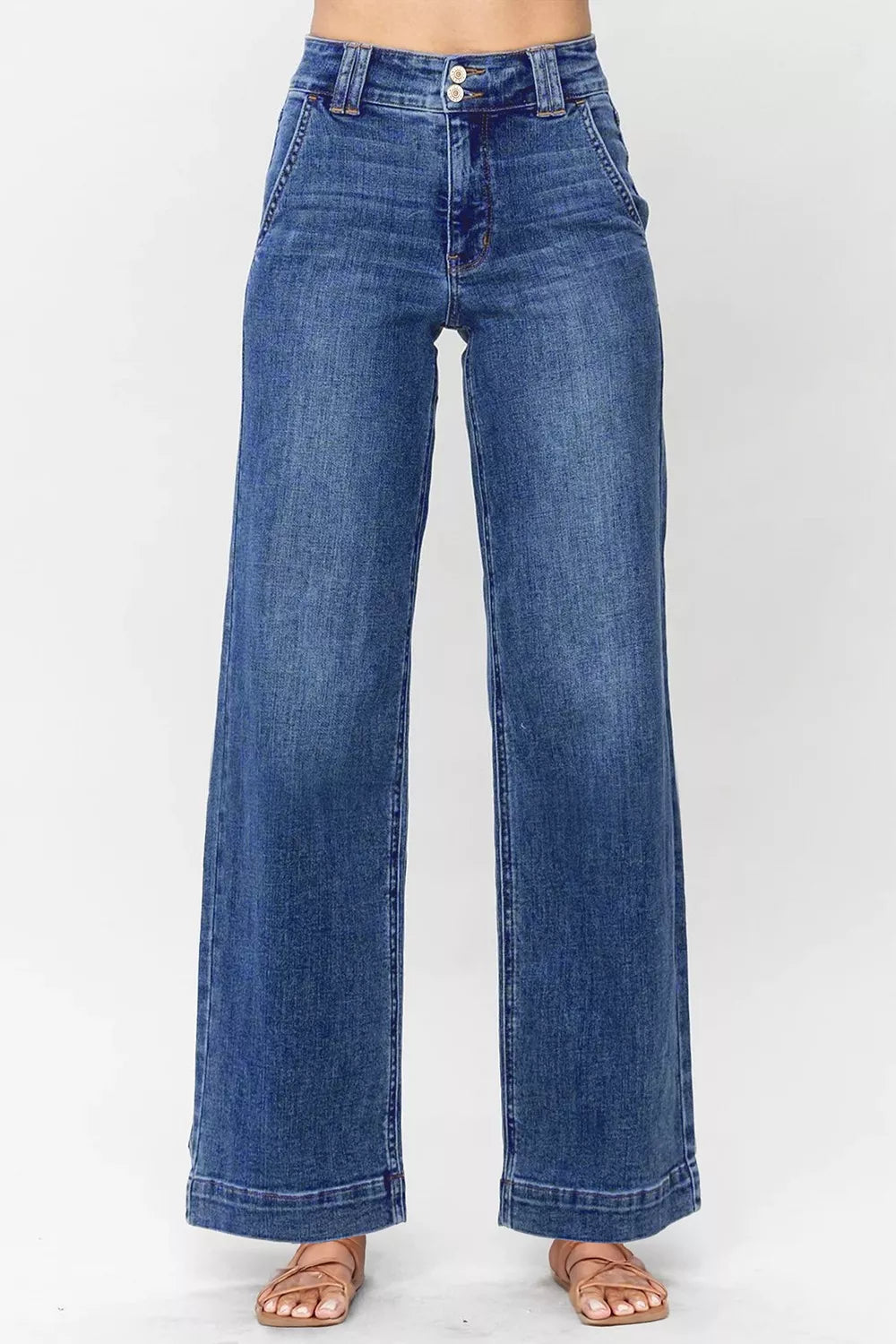 Double Button Zip Fly Straight Leg Jeans 