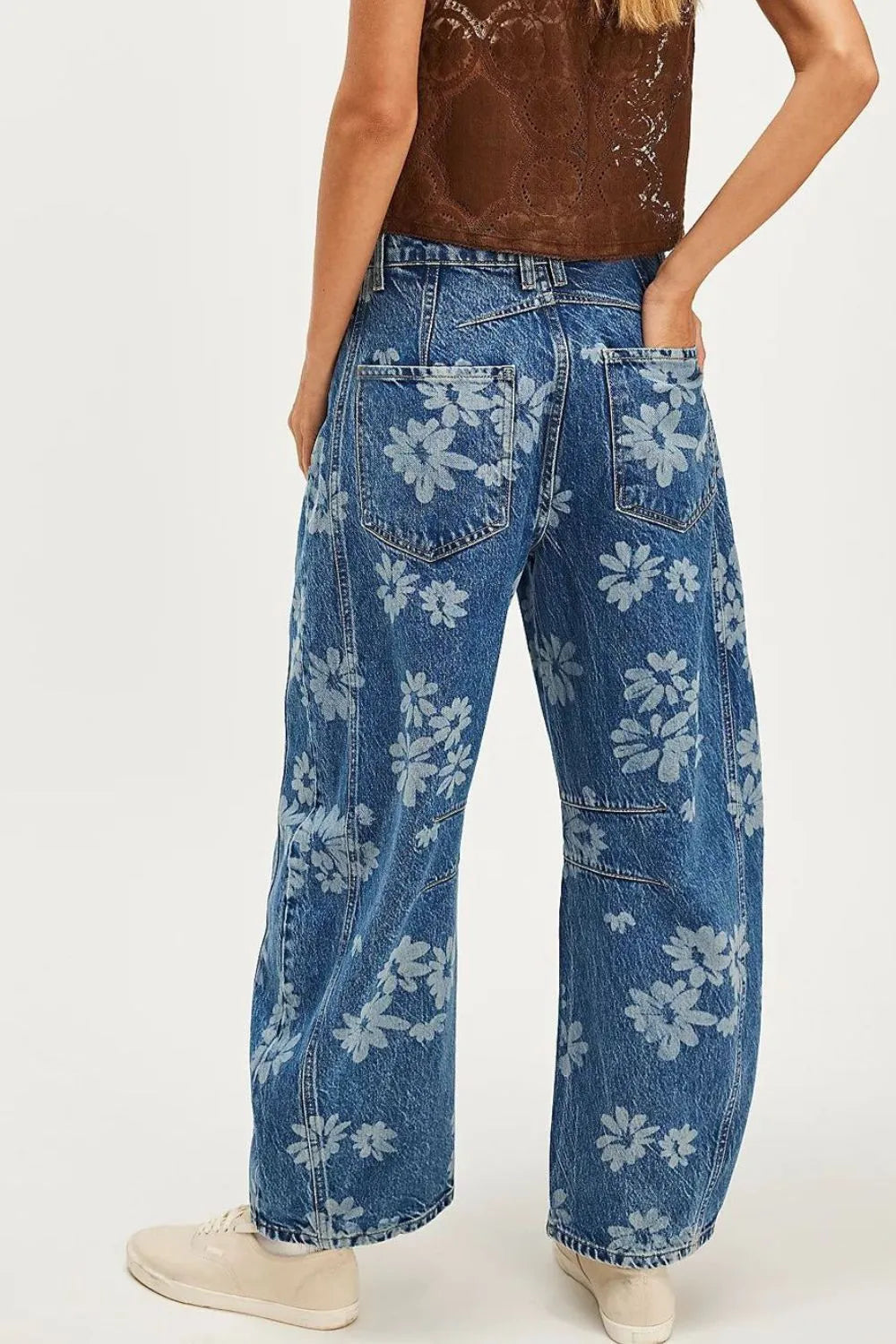 Flower Print Wide Leg Jeans 